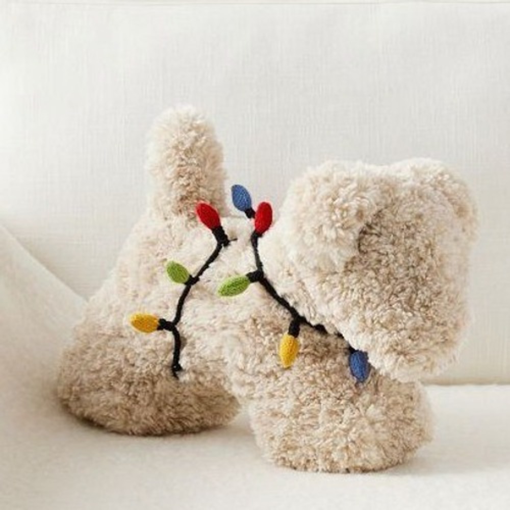 Pottery Barn 17x11 Dog Plush Pillow Christmas Lights Sherpa Tan 6123336 Holiday